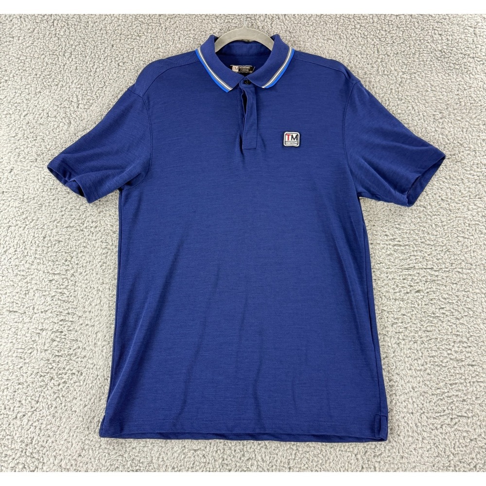 Z Zegna Pique Polo Shirt Mens Medium Blue Techmerino Wool Short Sleeve Logo Knit